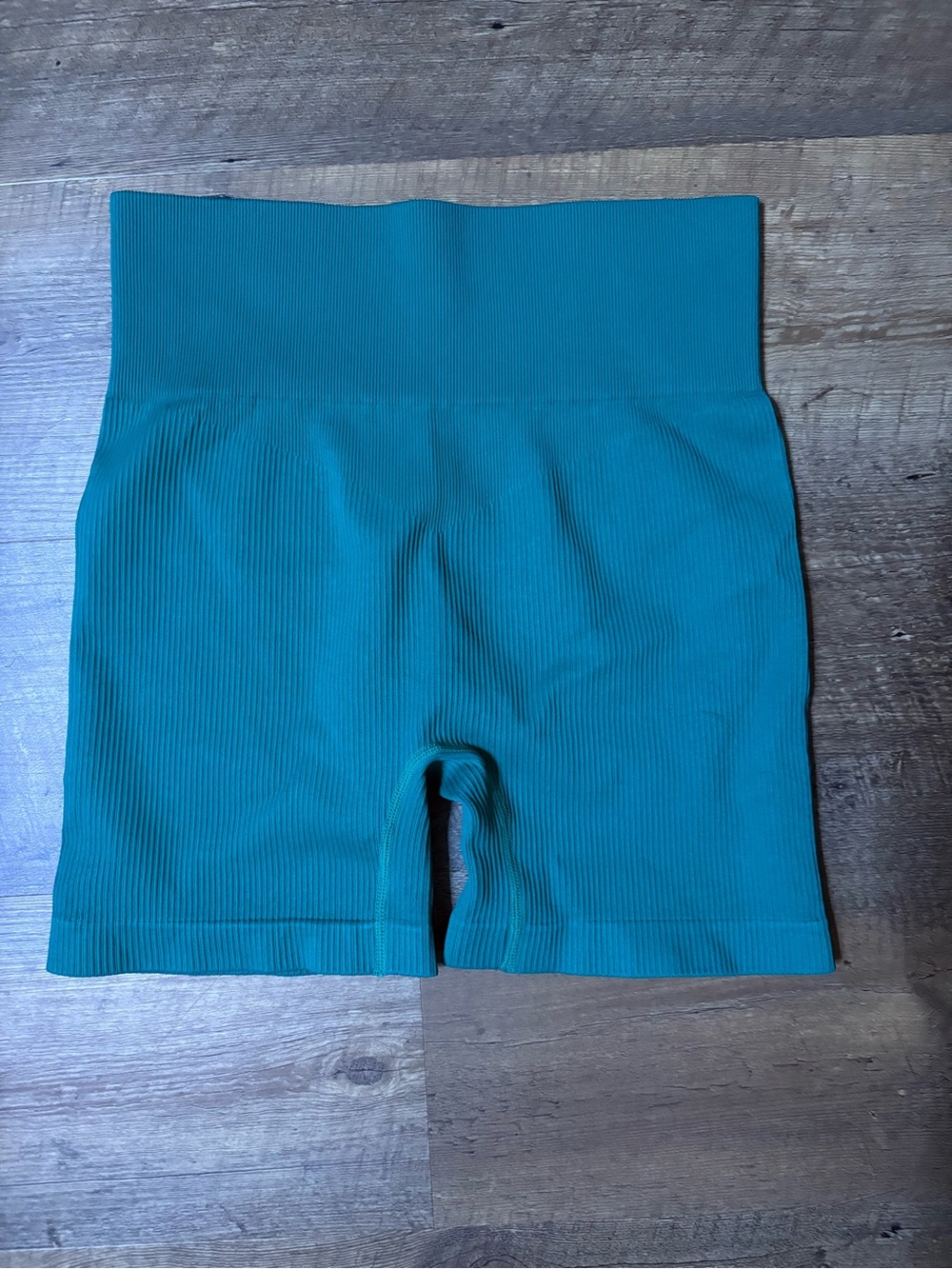 OQQ TUMMY CONTROL SZ LRG High-Rise Ribbed Women’s Bike Shorts — Teal